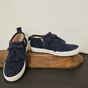 Navy Kate Spade Suede Tassel Sneakers